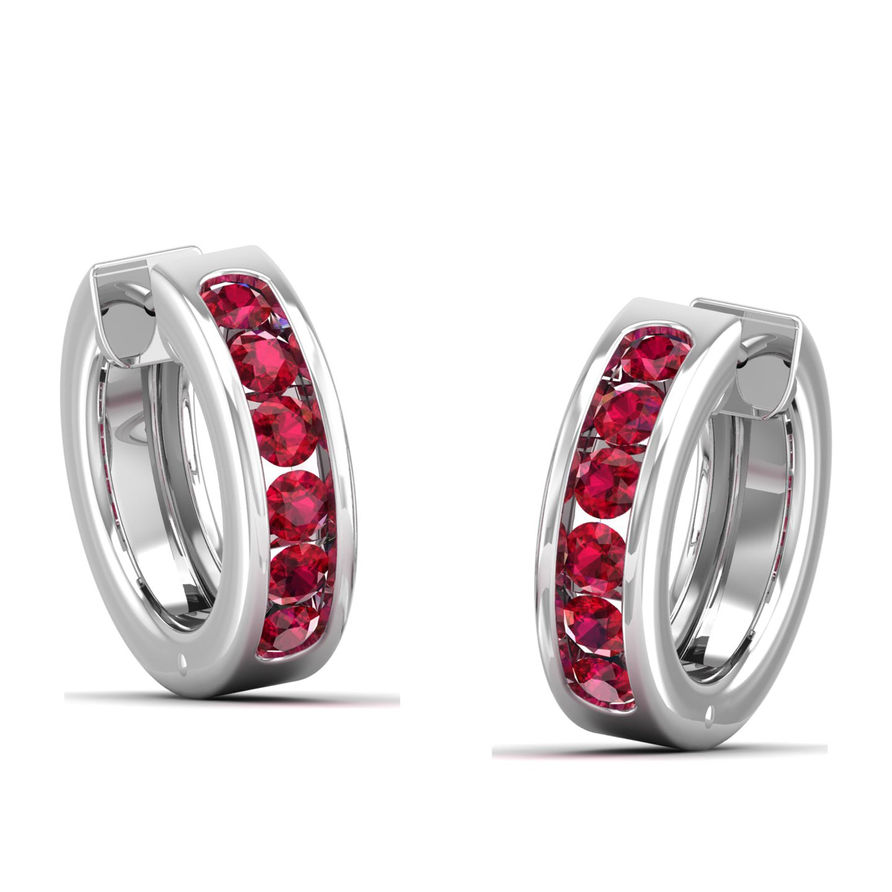 Ruby Channel-Set Huggie Hoop Earrings