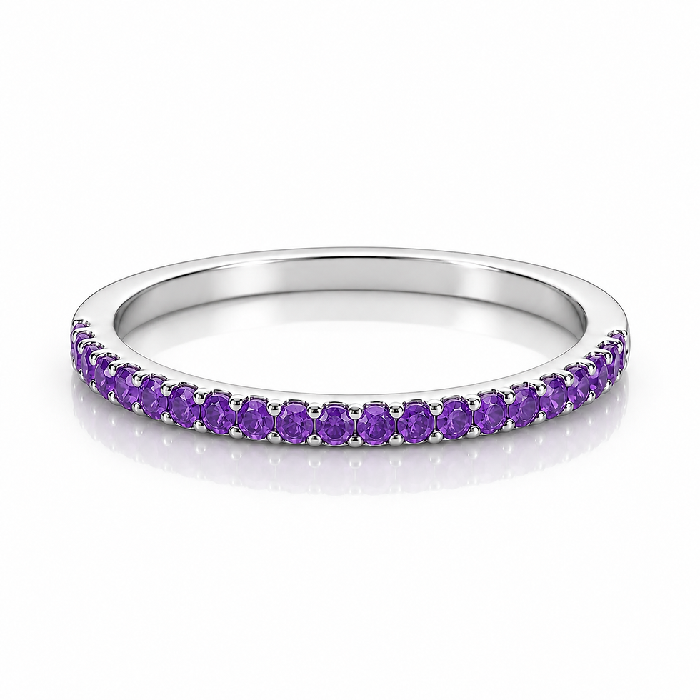 925 Sterling Silver Amethyst 1.5mm Round Half Eternity Stackable Band Ring