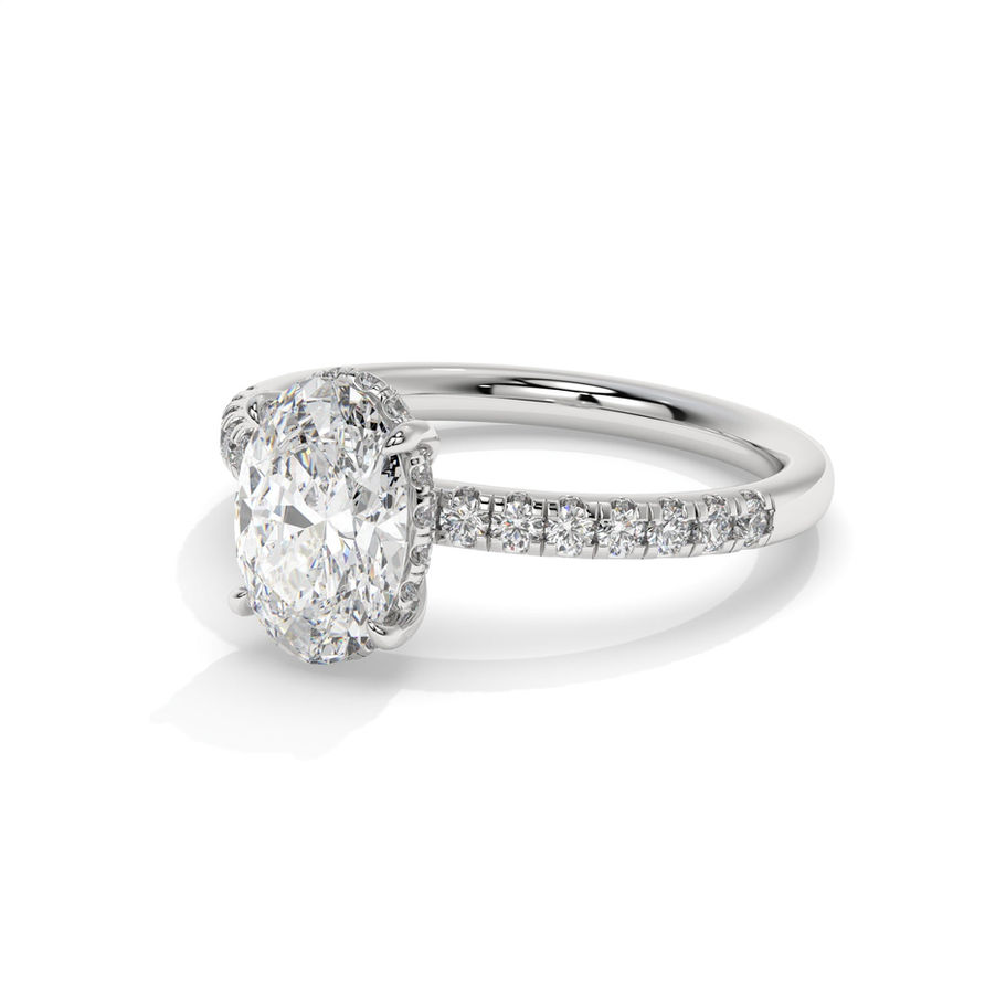 1.5 CT GRA Certified Oval Cut Moissanite Pave Engagement Ring