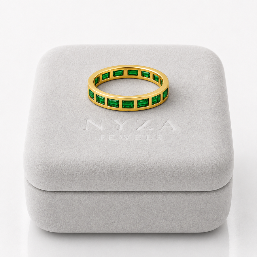 Bezel-Set Emerald Baguette Eternity Promise Band Ring