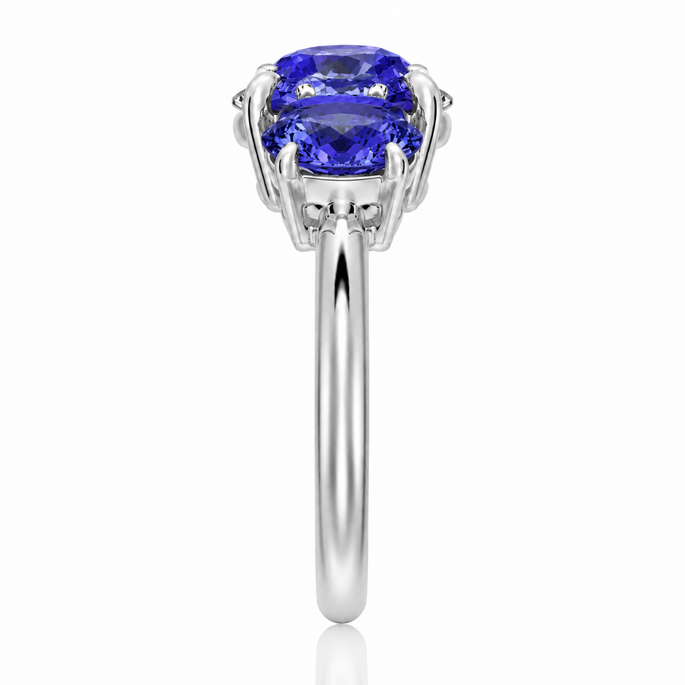 3 CT Lab Created Oval Cut Tanzanite Three-Stone Engagement Ring