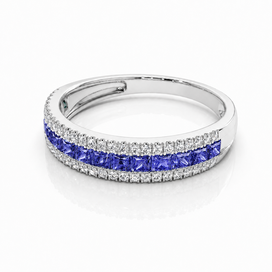925 Sterling Silver Princess Cut Tanzanite Channel Set Eternity Band Ring