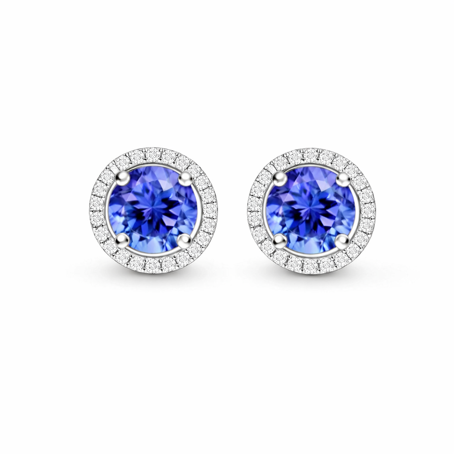 925 Sterling Silver Round Cut Tanzanite Halo Stud Earrings for Women