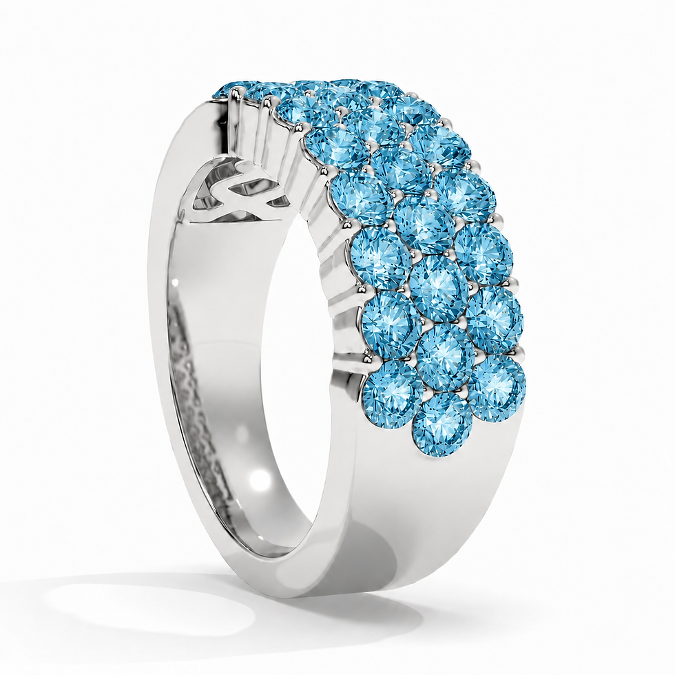 Round Cut Swiss Blue Topaz 3 Row Cluster Statement Ring in 925 Sterling Silver