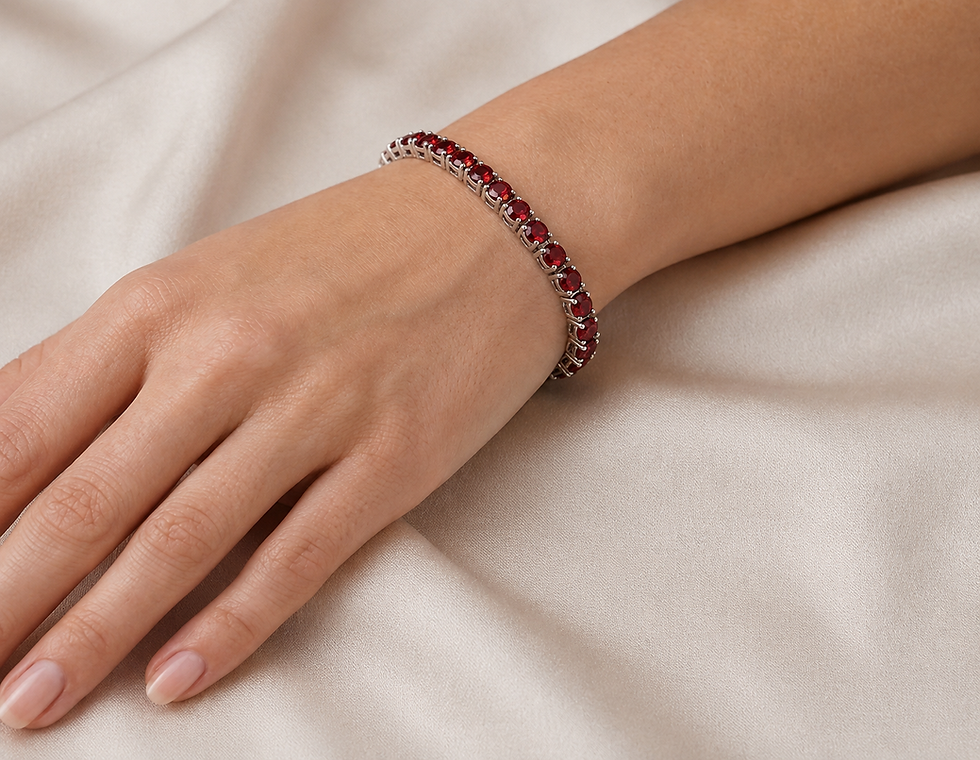 925 Sterling Silver 4mm Round Garnet Tennis Bracelet