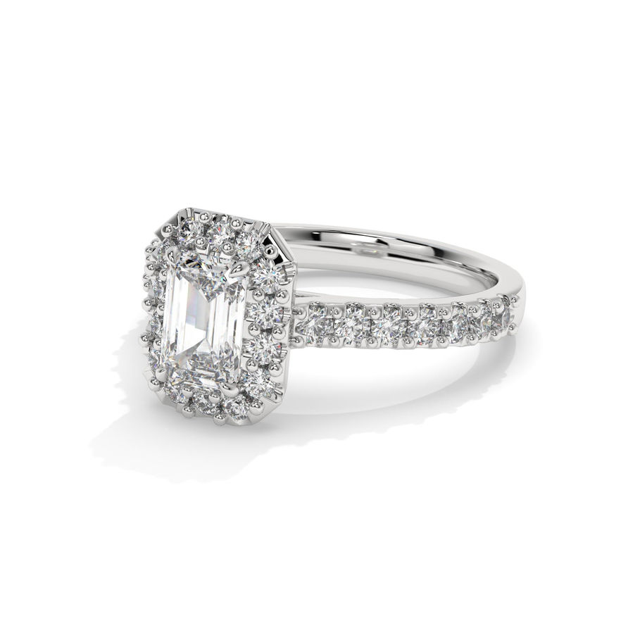 GRA Certified 1.5 CT Emerald Cut Moissanite Halo Engagement Ring