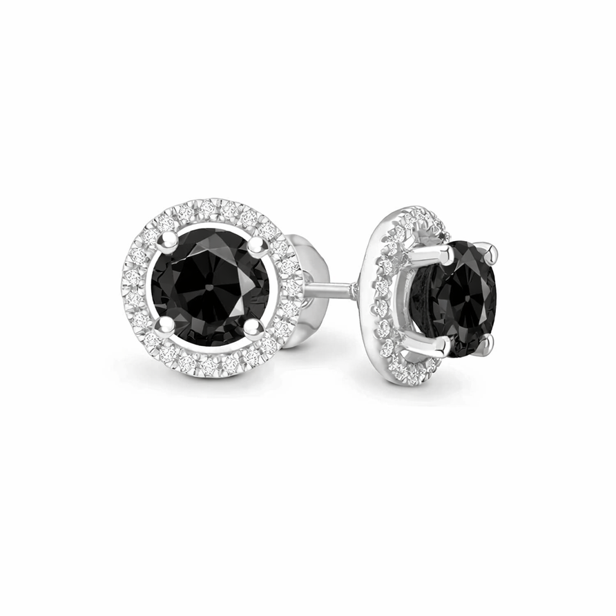 925 Sterling Silver Round Cut Black Spinel Halo Stud Earrings for Women
