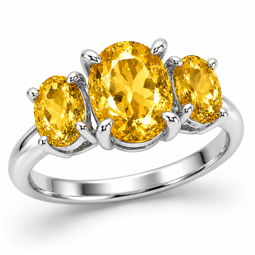 3 CT Natural Oval Cut Citrine Three-Stone Engagement Ring