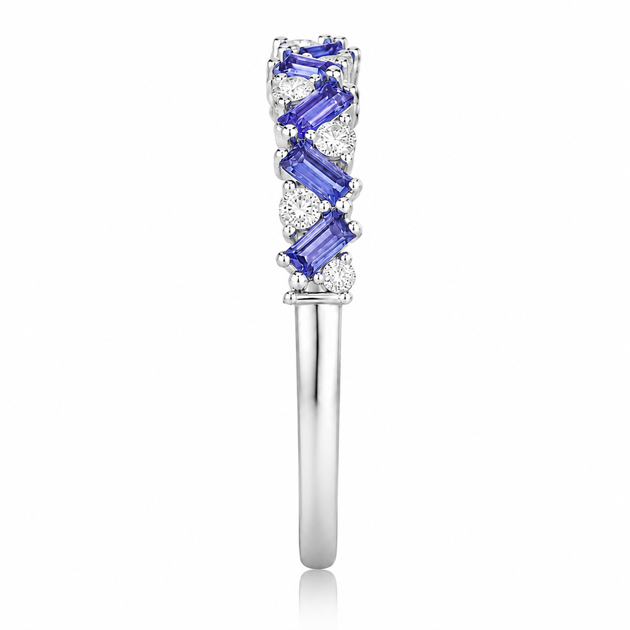 925 Sterling Silver Tanzanite Chevron Eternity Stackable Band Ring