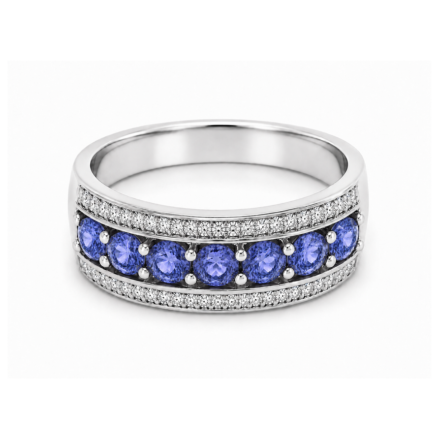 925 Sterling Silver 2 CT Tanzanite Eternity Wedding Band Ring