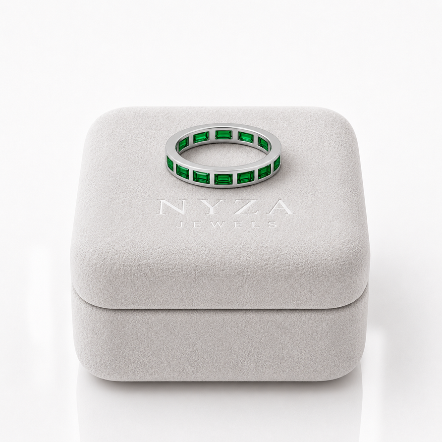 Bezel-Set Emerald Baguette Eternity Promise Band Ring