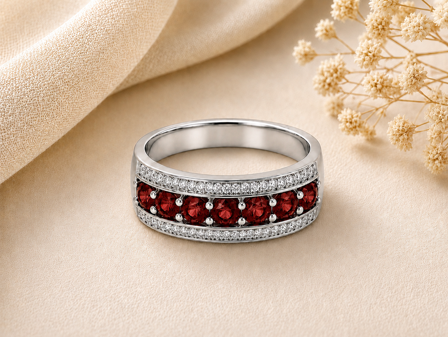 925 Sterling Silver 2 CT Garnet Eternity Wedding Band Ring