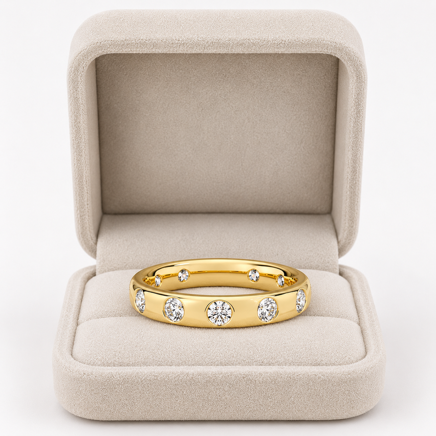 moissanite bezel set round promise band ring