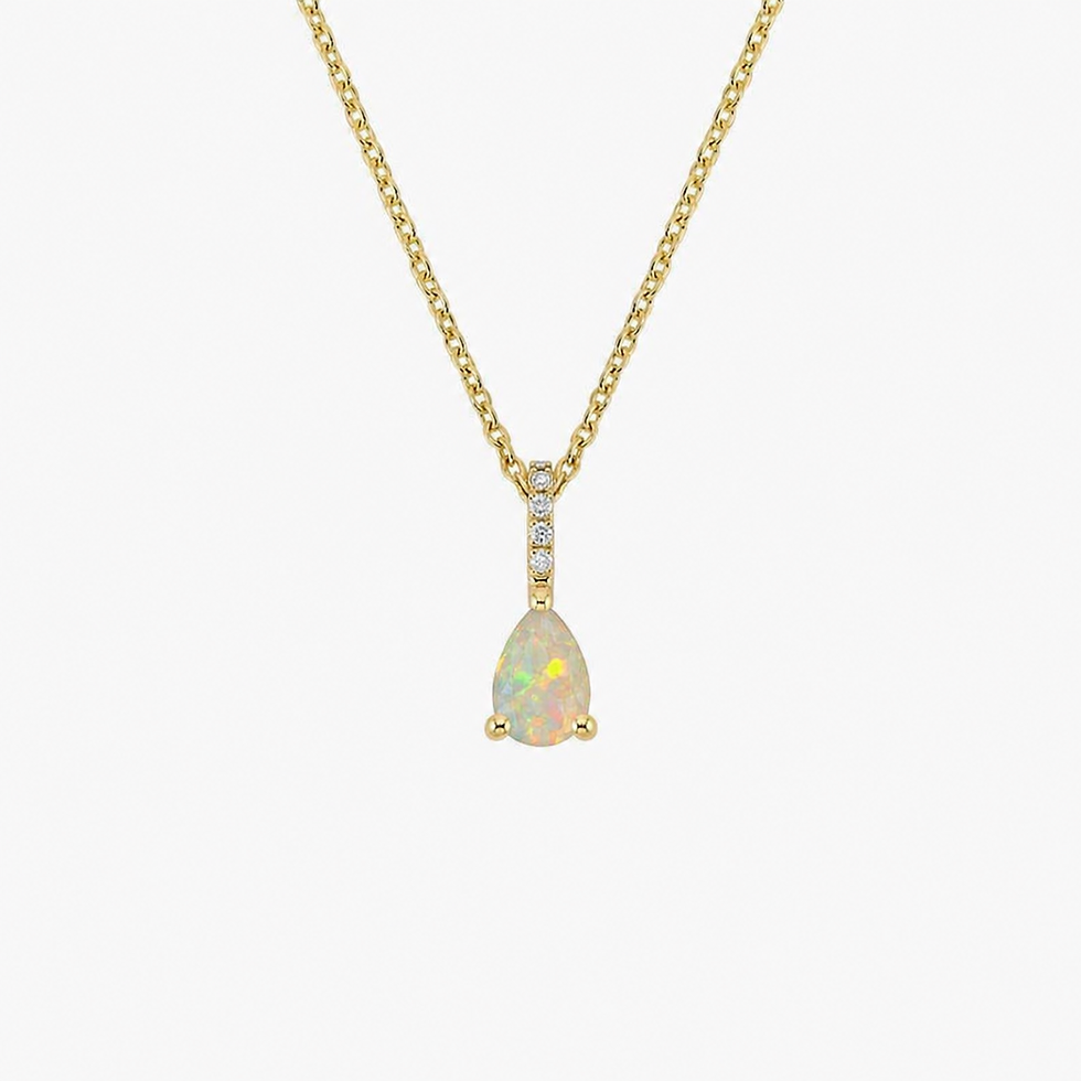 925 Sterling Silver Pear Cab Ethiopian Opal Pendant Necklace, Yellow Gold Plated