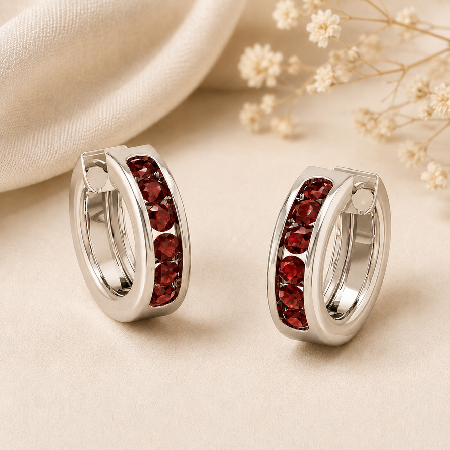 Garnet Channel-Set Huggie Hoop Earrings
