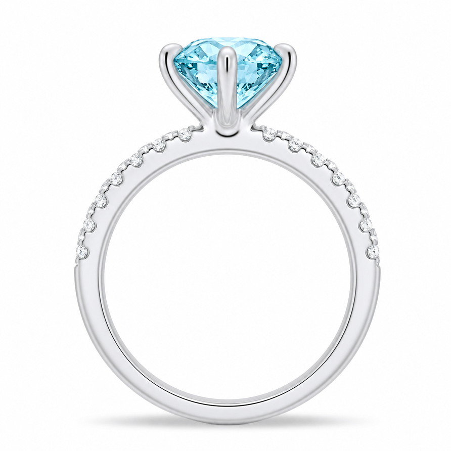 2 CT Round Cut Aquamarine Engagement Ring Set in 925 Sterling Silver