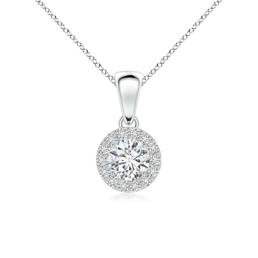 925 Sterling Silver 1 CT Round Moissanite Halo Pendant Necklace GRA Certified