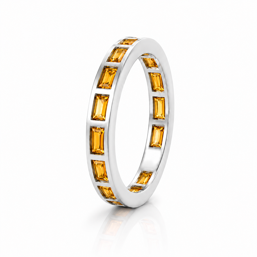 Bezel-Set Citrine Baguette Eternity Promise Band Ring