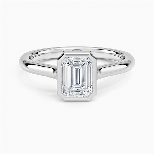 GRA Certified 1 CT Emerald Cut Moissanite Bezel Set Solitaire Engagement Ring