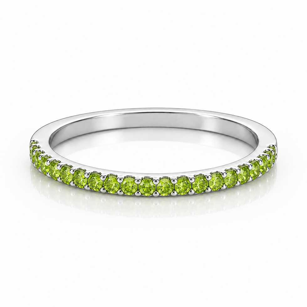925 Sterling Silver Peridot 1.5mm Round Half Eternity Stackable Band Ring
