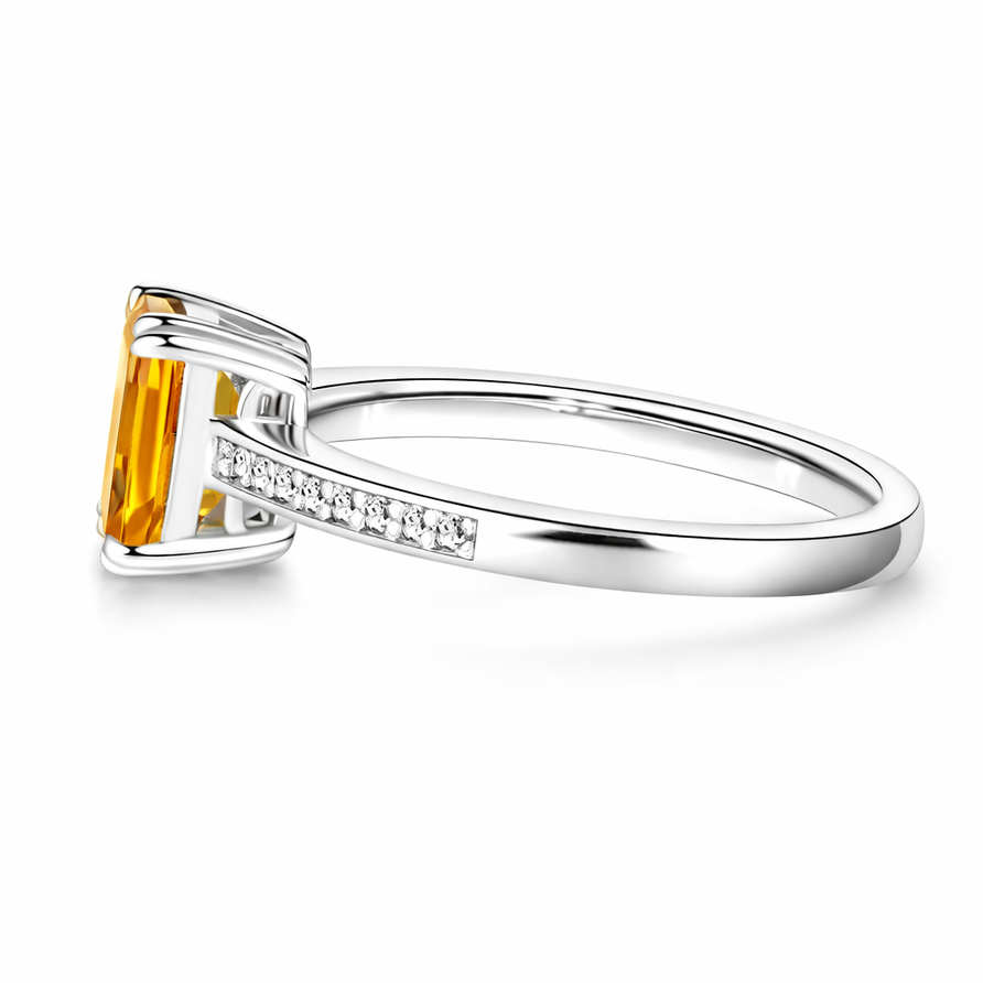 Emerald Cut Citrine Engagement Ring in 925 Sterling Silver