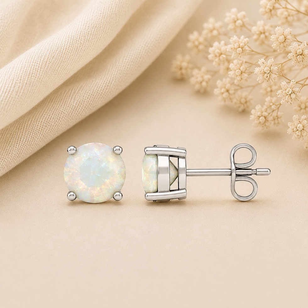 925 Sterling Silver Round Ethiopian Opal Stud Earrings for Women