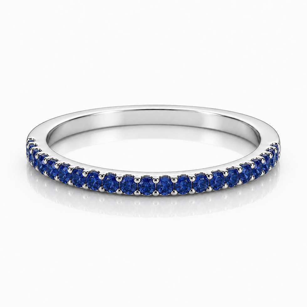 925 Sterling Silver Blue Sapphire 1.5mm Round Half Eternity Stackable Band Ring