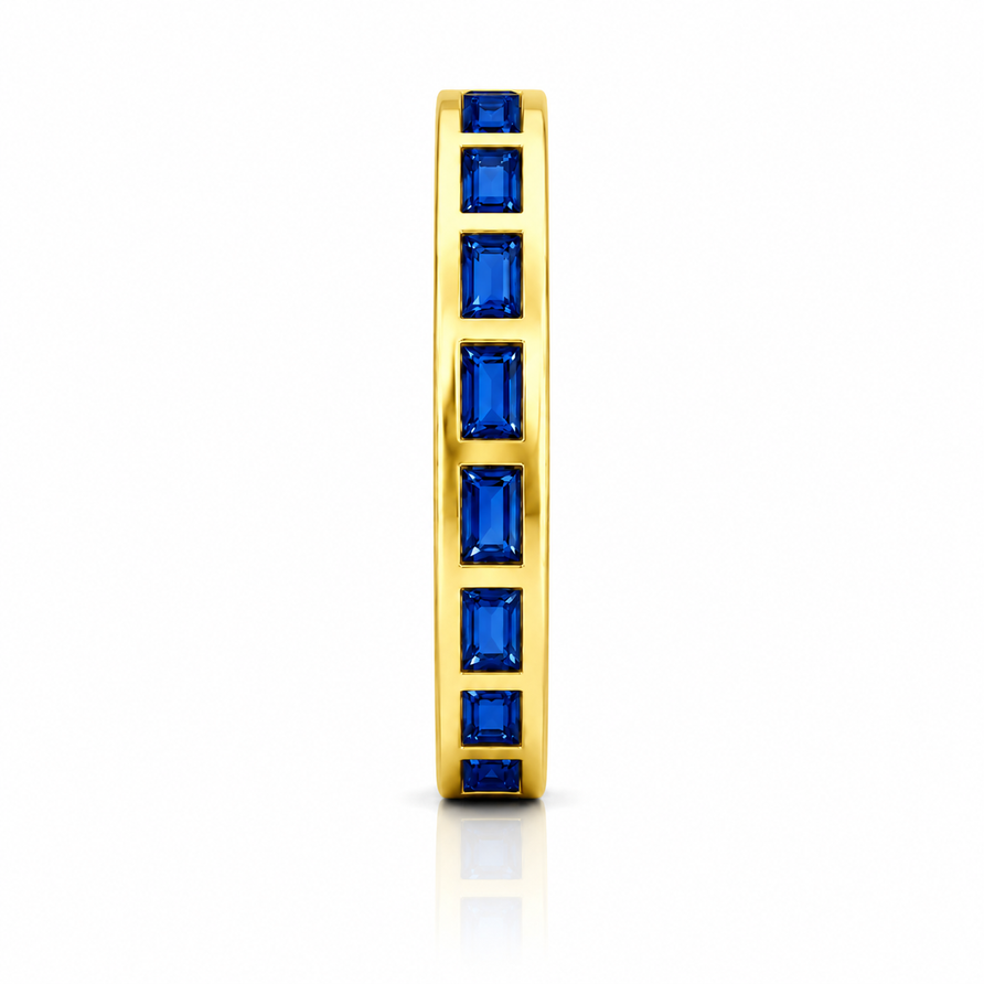Bezel-Set Blue Sapphire Baguette Eternity Promise Band Ring