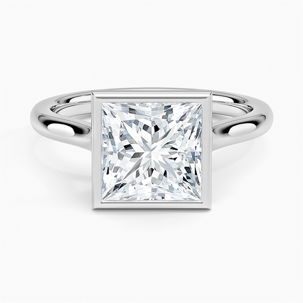 GRA Certified 2.70 CT Princess Cut Moissanite Bezel Set Solitaire Engagement Ring