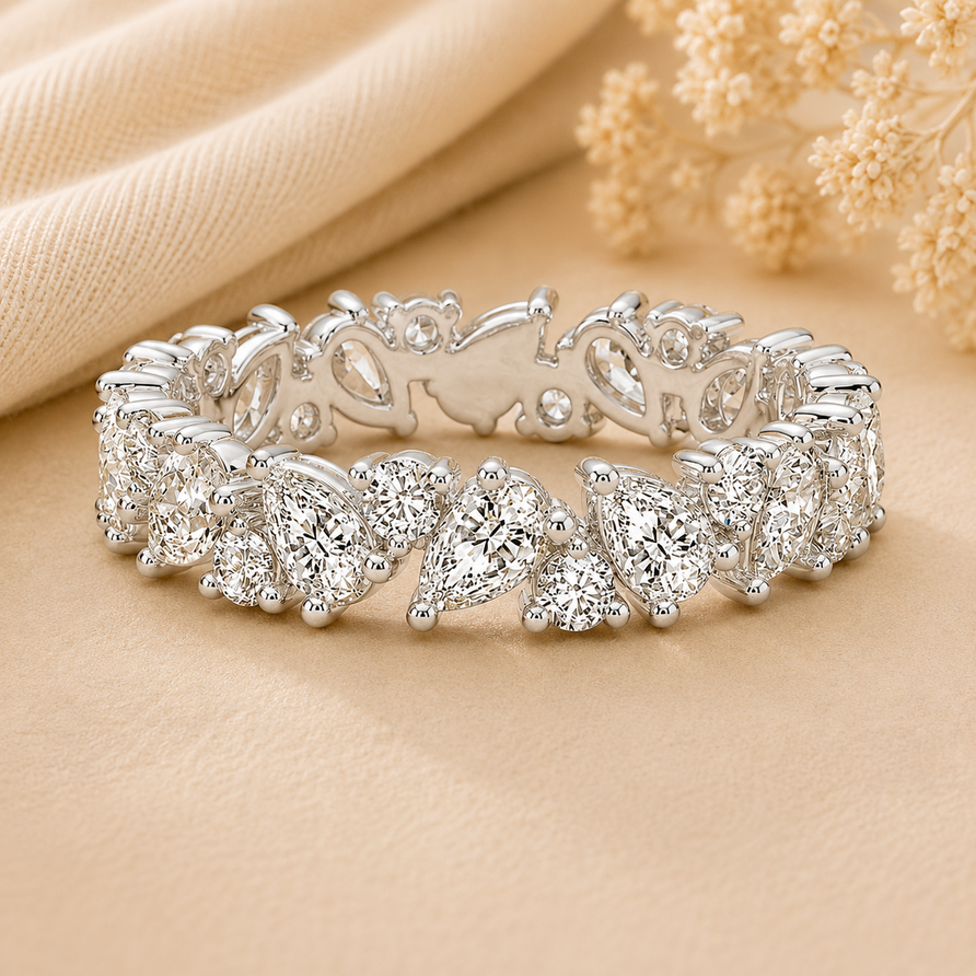 moissanite pear wedding band ring