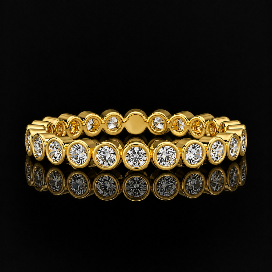 bezel set round moissanite eternity band ring