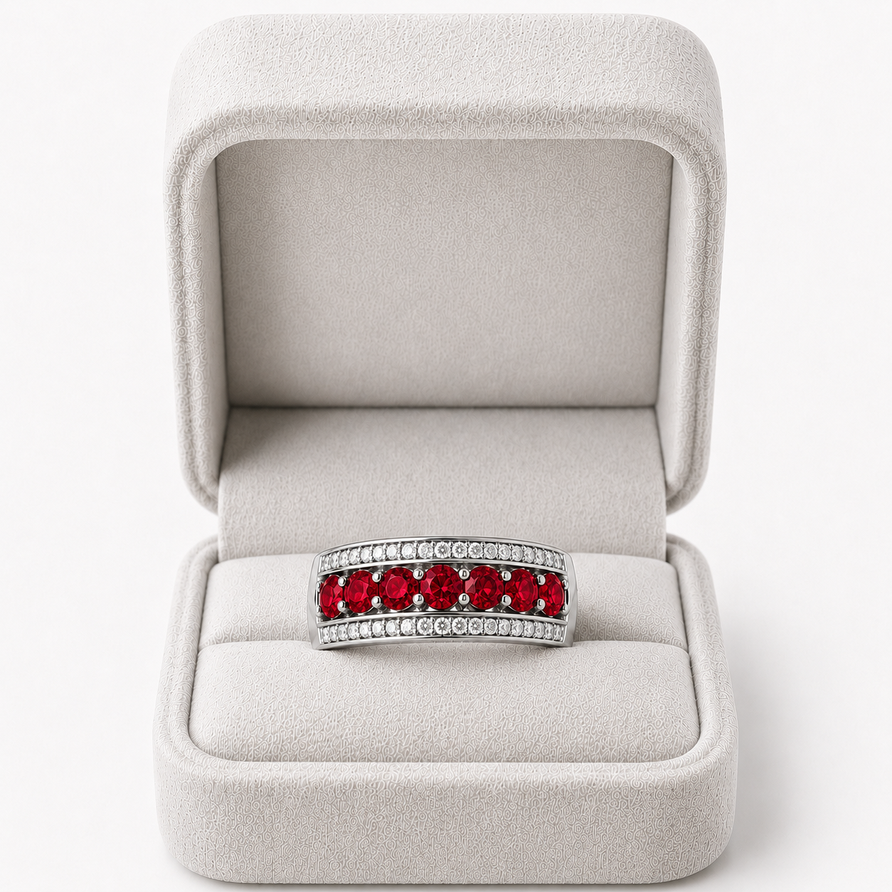 925 Sterling Silver 2 CT Ruby Eternity Wedding Band Ring