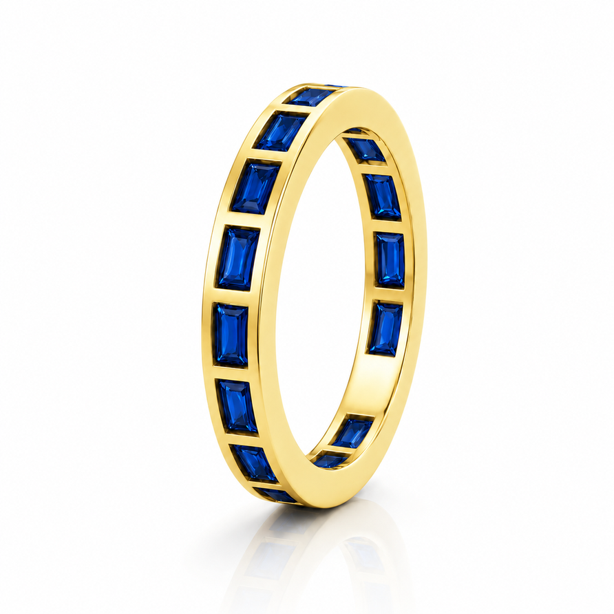 Bezel-Set Blue Sapphire Baguette Eternity Promise Band Ring