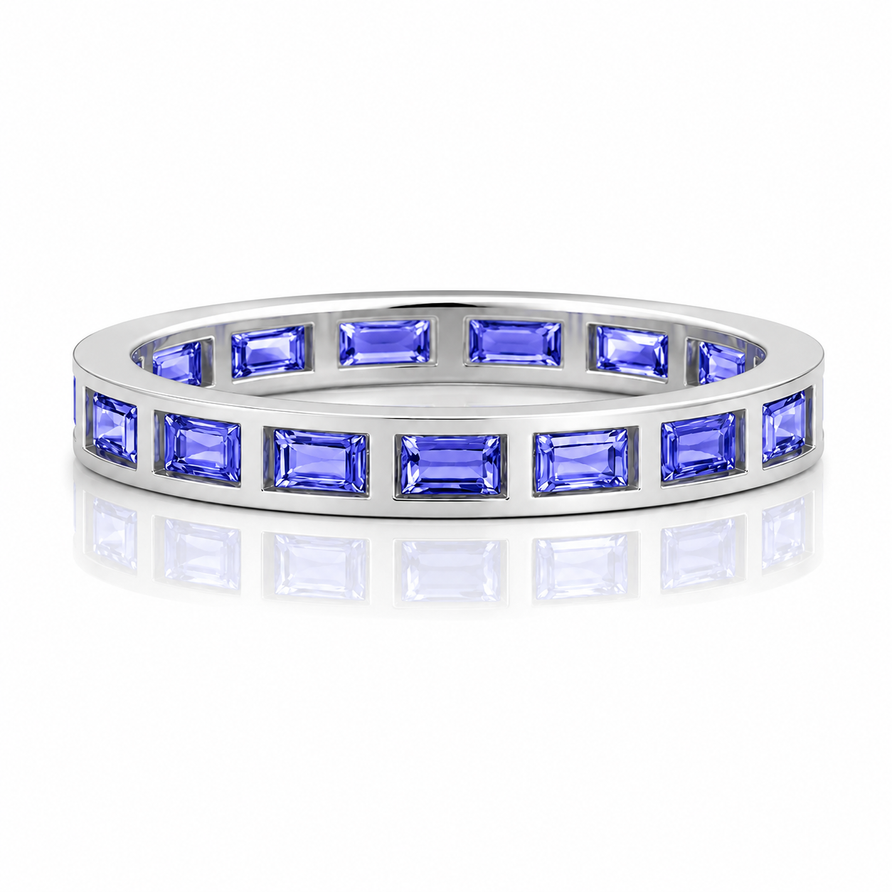 Bezel-Set Tanzanite Baguette Eternity Promise Band Ring
