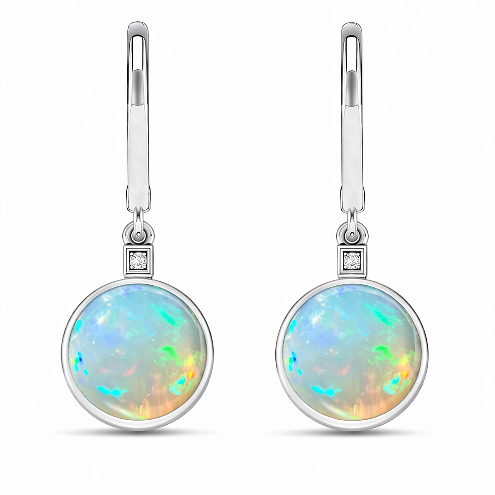 925 Sterling Silver Round Bezel-Set Ethiopian Opal Drop Earrings for Women