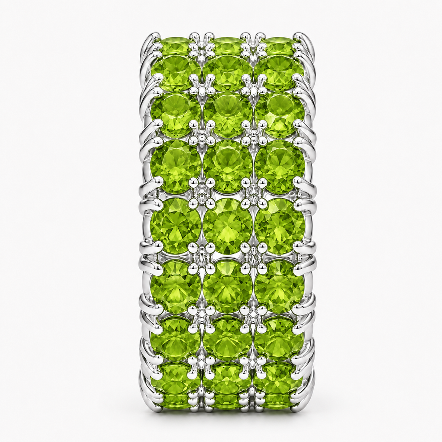 925 Sterling Silver Natural Peridot 3-Row Eternity Band Ring