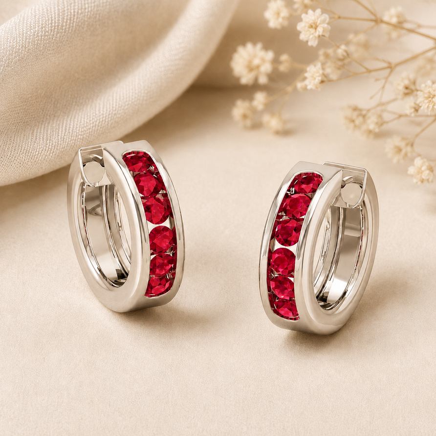 Ruby Channel-Set Huggie Hoop Earrings