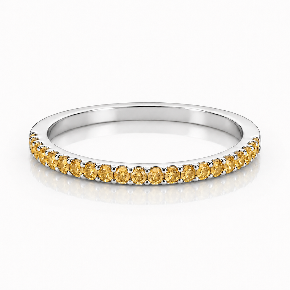 925 Sterling Silver Citrine 1.5mm Round Half Eternity Stackable Band Ring