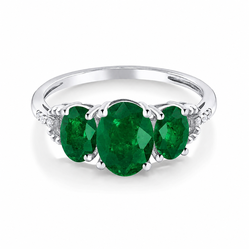 3 CT Oval Cut Emerald 3 Stone Engagement Ring in 925 Sterling Silver