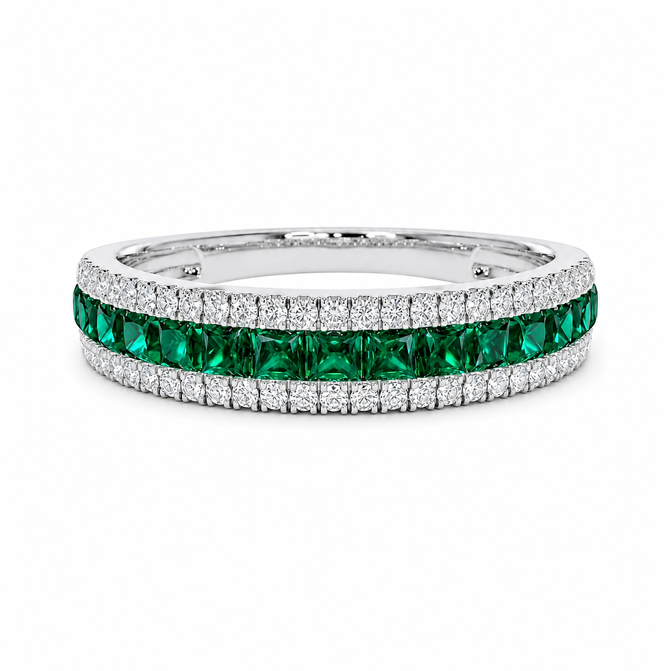 925 Sterling Silver Princess Cut Emerald Channel Set Eternity Band Ring