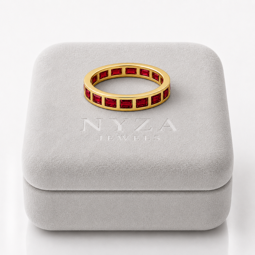 Bezel-Set Ruby Baguette Eternity Promise Band Ring