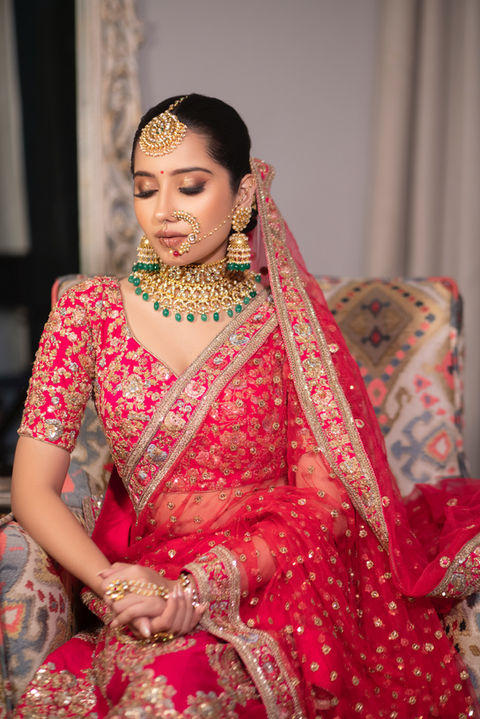 Modern Glam to go with Indian traditional red lehenga.