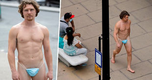 Un hombre caminó por las calles de Londres con el torso desnudo y usando sólo un cubrebocas como pre