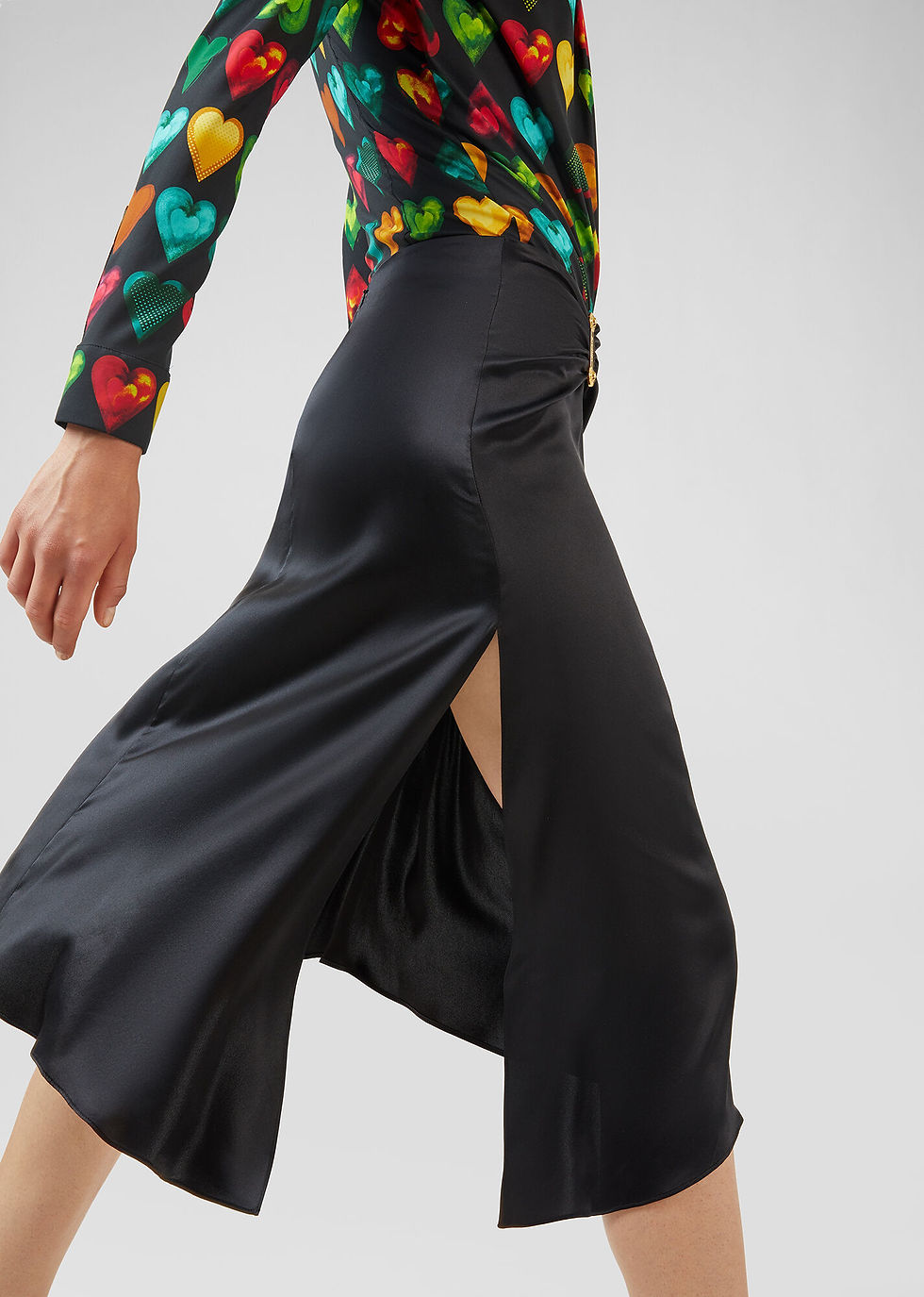 Thumbnail: VERSACE - DRAPED PIN CLIP SILK SATIN SKIRT