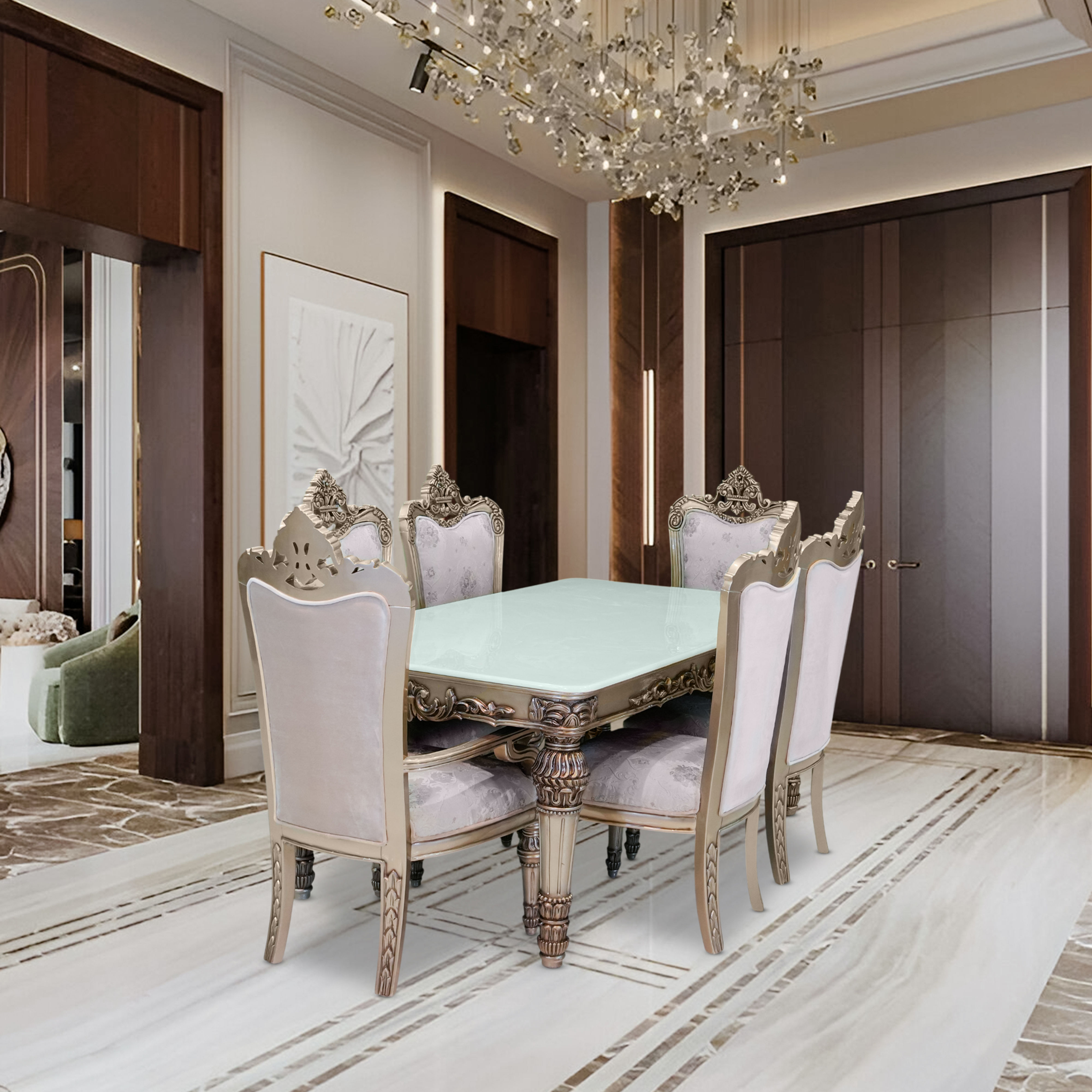 Mace 6-Seater Marble Dining Set – Where Elegance Meets Grandeur