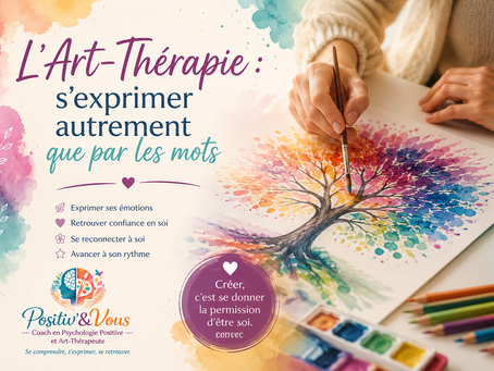 Illustration de l'Art-Thérapie montrant une création artistique colorée, symbole de l'expression des émotions et du bien-être grâce à la créativité.