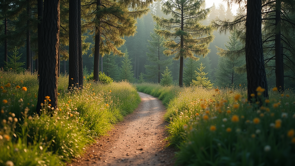 High angle view of a forest path near a holiday apartment