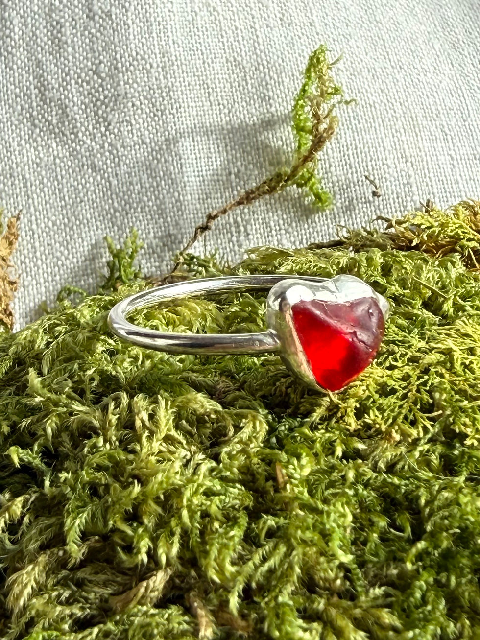 Thumbnail: Red Heart Shaped Sea Glass Ring