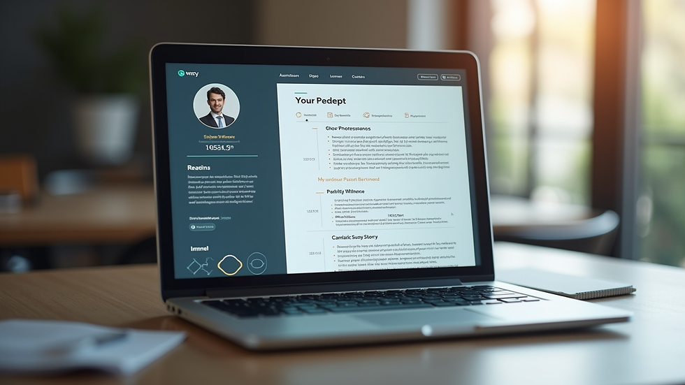 Close-up view of a laptop screen showing a modern professional resume template