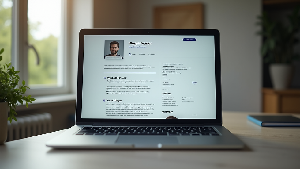 Eye-level view of a laptop displaying a remote job CV template on screen